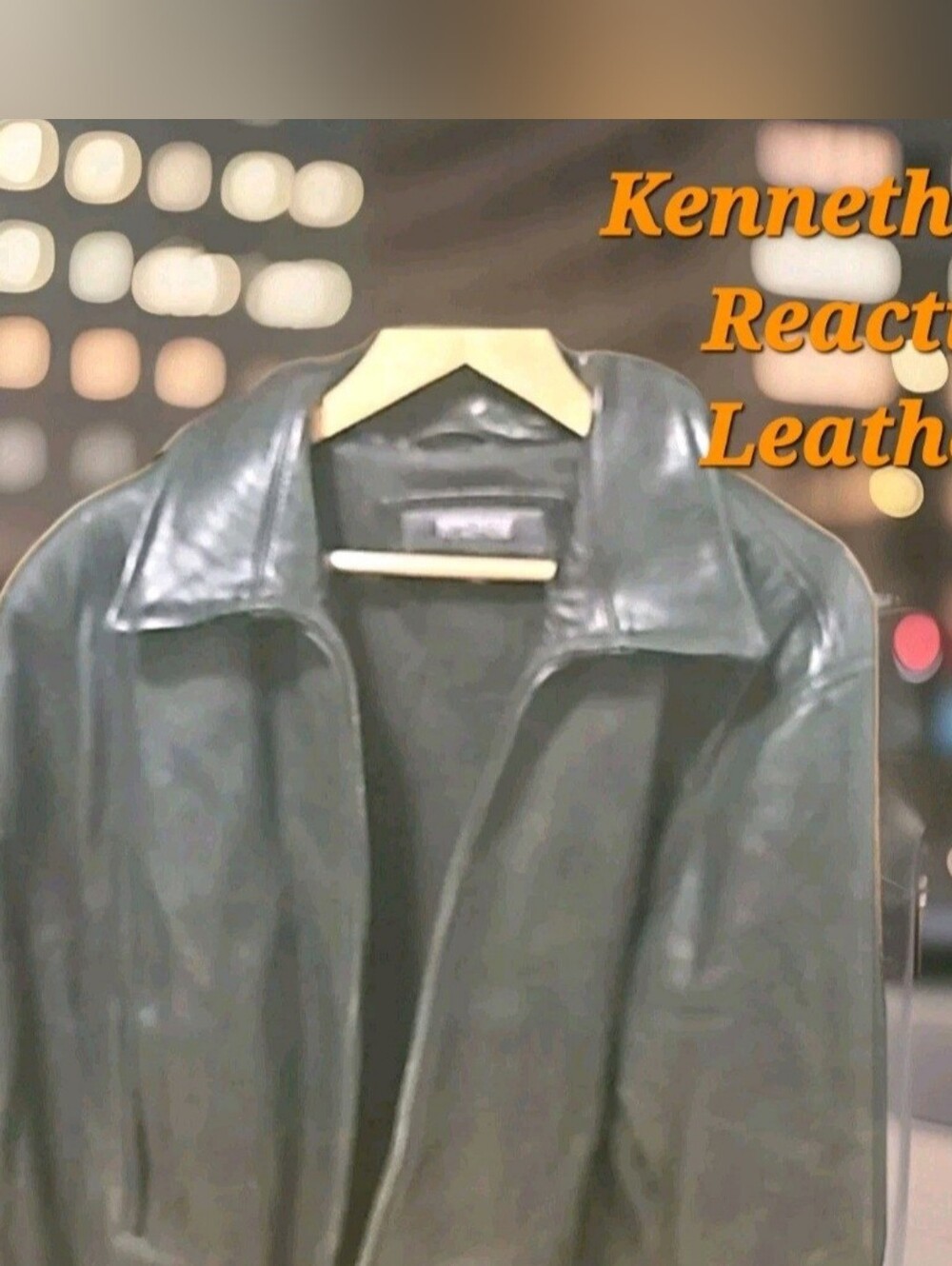 Kenneth Cole Reaction Black Leather Bomber Jacket